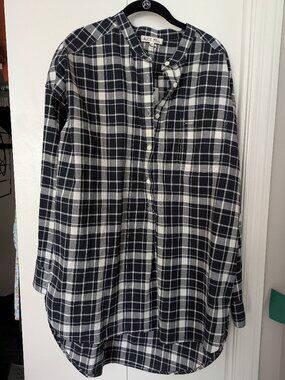 NWT Alex Mill Popover Tunic Crinkle Plaid Black/White Cotton LS Top Women's XXL